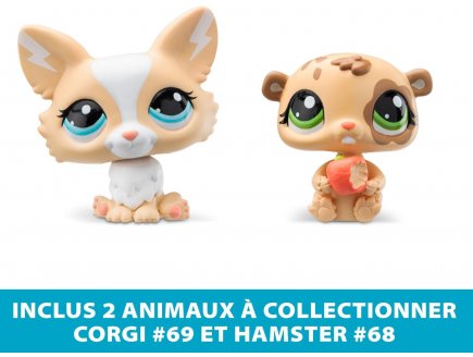 Coffret Littlest Petshop Fun Factory avec 2 figurines animaux : Corgi et le Hamster - Accessoires - Bandai
