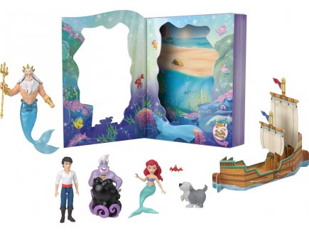 Coffret livre d'histoire Ariel avec 6 figurines : Ariel - Prince Eric - Max - Roi Triton - Ursula Et Crabe S�bastien - Poup�e Disney Princesse