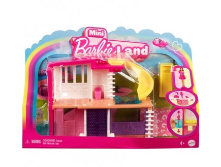 COFFRET MINI BARBIELAND : LA MAISON DE POUPEE AVEC PISCINE ET TOBOGGAN + 1 FIGURINE + ACCESSOIRE - BARBIE - MATTEL HYF47