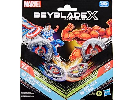 Coffret Pack 2 Toupies Beyblade X : Captain America 4-70GB Contre Red Hulk 1-80R - Type endurance et attaque - Pack Toupie et lanceur - Hasbro G1690