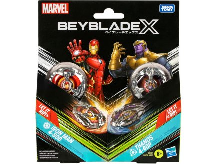 Coffret Pack 2 Toupies Beyblade X Iron Man 4-80B et Thanos 4-60P - Type endurance et �quilibre - Pack Toupie et lanceur - Hasbro G0287