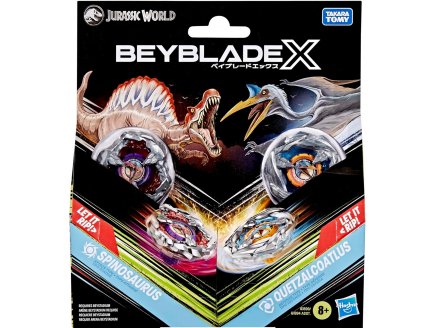 Coffret Pack 2 Toupies Beyblade X Jurassic World : Spinosaurus Contre Quetzalcoatlus - Type attaque et dfense - Pack Toupie et lanceur - Hasbro G1899