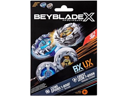 Coffret Pack Toupie Beyblade X : Cowl Sphinx 1-80GF et Crest Leon 7-60GN - Type attaque et dfense - Dual Pack 