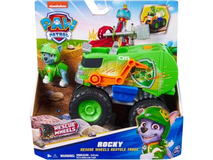 COFFRET PAT PATROUILLE RESCUE WHEELS : TOUT TERRAIN DE RECYCLAGE + ROCKY - VEHICULE TRANSFORMABLE - FIGURINE CHIEN - PAW PATROL - SPIN MASTER