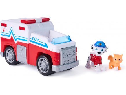 Coffret Pat Patrouille Search & Rescue : Camion Ambulance + Marcus + Chat - V�hicule Sauvetage - Figurine chien - Paw Patrol - Spin Master