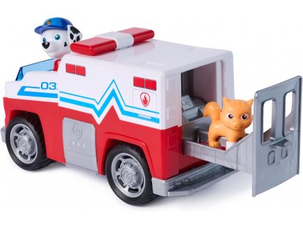 Coffret Pat Patrouille Search & Rescue : Camion Ambulance + Marcus + Chat - V�hicule Sauvetage - Figurine chien - Paw Patrol - Spin Master