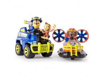 Coffret pat patrouille zuma + aeroglisseur + chase et le tout terrain police- figurine chien - paw patrol jungle rescue - Spin master