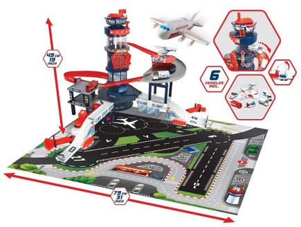 COFFRET PISTE CIRCUIT AEROPORT ELECTRONIQUE + 6 VEHICULES - DICKIE TOYS - BIG PLAYSET