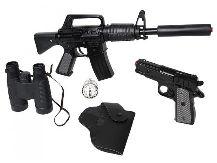 COFFRET POLICE FORCES SPECIALES FUSIL + PISTOLET 8 COUPS + ACCESSOIRES - GONHER