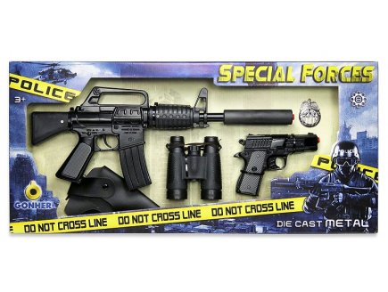 Coffret police forces speciales fusil + pistolet 8 coups + accessoires - Gonher