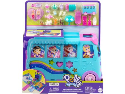Coffret Polly Pocket Le Van Transformable des animaux + 2 figurines - 21 pièces - Mattel - JCC22 - Poupée