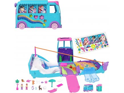 Coffret Polly Pocket Le Van Transformable des animaux + 2 figurines - 21 pièces - Mattel - JCC22 - Poupée