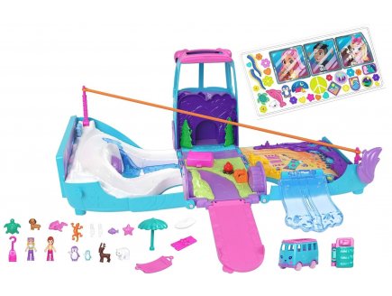 Coffret Polly Pocket Le Van Transformable des animaux + 2 figurines - 21 pièces - Mattel - JCC22 - Poupée