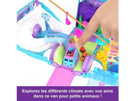 Coffret Polly Pocket Le Van Transformable des animaux + 2 figurines - 21 pièces - Mattel - JCC22 - Poupée