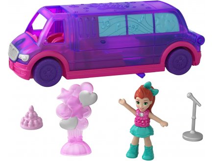 Coffret polly pocket party lino viree en limousine avec 1 figurine + accessoires - voiture - Mattel - ggc41 - poupee