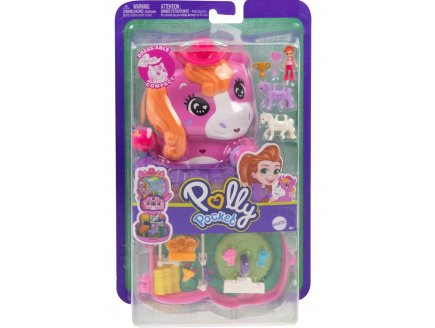Coffret Polly Pocket Poney Rodéo + 1 figurine + 2 animaux + 10 accessoires - Mattel - JCR39 - Poupée