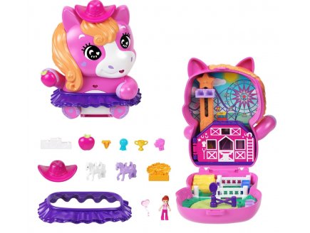 Coffret Polly Pocket Poney Rodéo + 1 figurine + 2 animaux + 10 accessoires - Mattel - JCR39 - Poupée