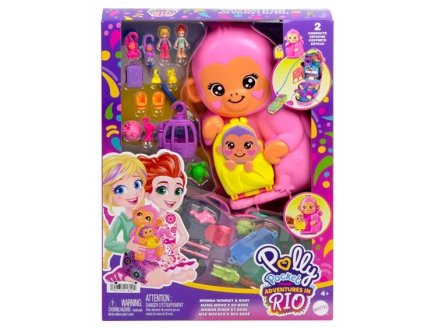 Coffret Polly Pocket Sac surprises Maman singe et son bb - Mattel - HWP04 - Mini univers poupe, animaux