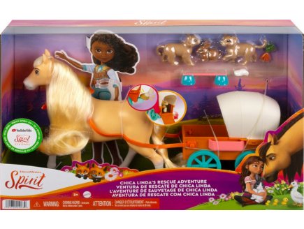 COFFRET SPIRIT : JUMENT CHICA LINDA ET SA PETITE CARRIOLE - CHEVAL 20 CM + LAPIN + ACCESSOIRES - MATTEL