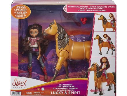 COFFRET SPIRIT L'INDOMPTABLE : CHEVAL SPIRIT QUI MARCHE ET POUPEE LUCKY + ACCESSOIRES - MATTEL