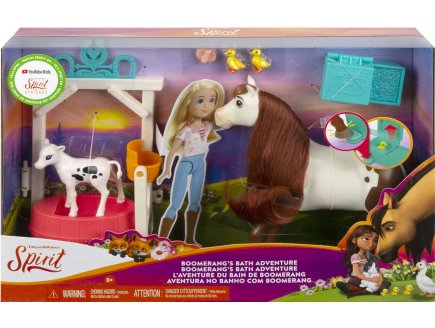 COFFRET SPIRIT : LE BAIN DE BOOMERANG - CHEVAL 20 CM + VACHE + ACCESSOIRES - MATTEL