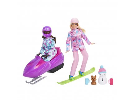 Coffret sport d'hiver motoneige de barbie + snowboard + 2 poupees mannequin barbie + 6 accessoires - Mattel - hgm75