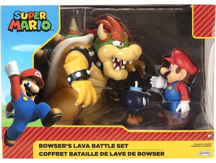 COFFRET SUPER MARIO BATAILLE DE LA LAVE DE BOWSER - 3 FIGURINES BOWSER BOMB ET MARIO - FIGURINE NINTENDO - JAKKS