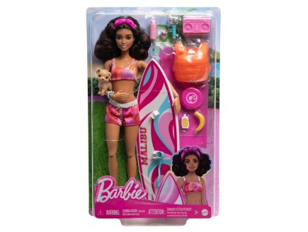 Coffret surf Barbie - Poupée surfeuse, chiot et accessoires de plage - Mattel - HPL69