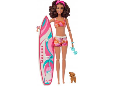 Coffret surf Barbie - Poupée surfeuse, chiot et accessoires de plage - Mattel - HPL69