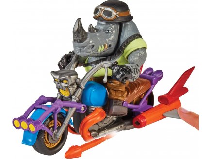 Coffret Tortues Ninja Moto de combat Chopper avec figurine Rocksteady 12 cm + 3 accessoires - TMNT - Turtles Mutant Mayhen - Giochi Preziosi