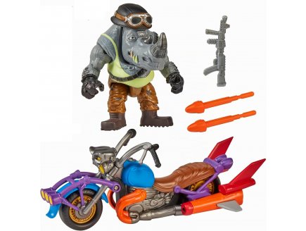 Coffret Tortues Ninja Moto de combat Chopper avec figurine Rocksteady 12 cm + 3 accessoires - TMNT - Turtles Mutant Mayhen - Giochi Preziosi