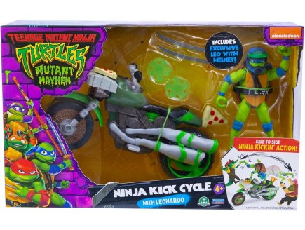COFFRET TORTUES NINJA MOTO DE COMBAT + FIGURINE LEONARDO 12 CM + 4 ACCESSOIRES -  TMNT - TURTLES MUTANT MAYHEM - GIOCHI PREZIOSI