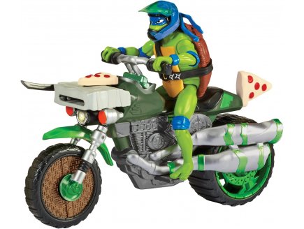 Coffret tortues ninja moto de combat + figurine leonardo 12 cm + 4 accessoires -  tmnt - turtles mutant mayhem - giochi preziosi