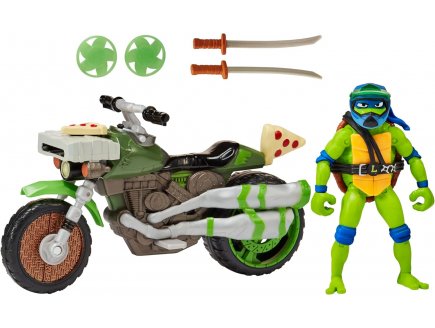 Coffret tortues ninja moto de combat + figurine leonardo 12 cm + 4 accessoires -  tmnt - turtles mutant mayhem - giochi preziosi