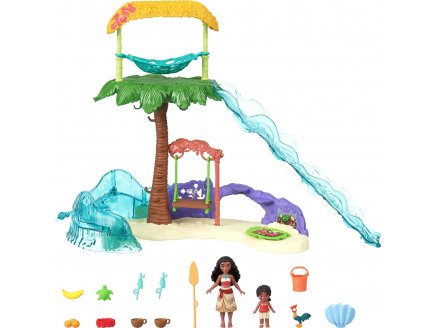Coffret Vaiana 2 : Ile de Moana 40 cm + 2 Poup�es + 12 accessoires - Mini poup�e mannequin - Disney Princesse - Mattel - JFF12