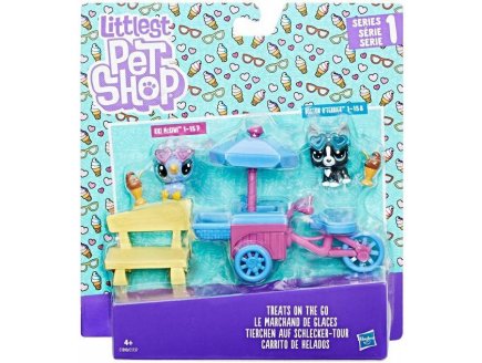 COFRET PETSHOP TRIPORTEUR STAND DE GLACE AVEC OIDEAU KIWI MCKIWI + CHIEN BOSTON O'TERRIER - AVENTURE EN PLEIN AIR - HASBRO - C1890