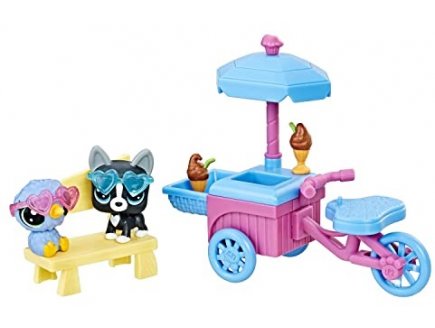 Cofret Petshop triporteur stand de glace avec oideau kiwi mckiwi + chien boston o'terrier - aventure en plein air - hasbro - c1890