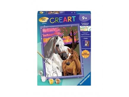 CREART BRILLANT CHEVAUX AU COUCHER DE SOLEIL 18x24CM - NUMERO D'ART ANIMAUX - RAVENSBURGER - 258093 - PEINTURE