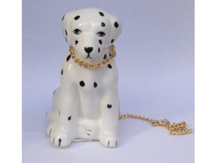 DALMATIEN ASSIS AVEC LAISSE EN PORCELAINE 10 CM - FIGURINE ANIMAUX  - CHIEN