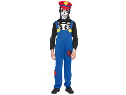 DEGUISEMENT PLOMBIER MARIO SQUELETTE 7/9 ANS GARCON - HALLOWEEN - COSTUME ENFANT