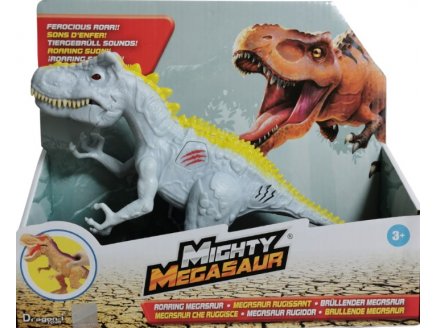 DINOSAURE T-REX GRIS RUGISSANT AVEC BLESSURE - DINO MEGASAUR MIGHTY AVEC SONS - 22 CM DE LONG - DRAGON-I TOYS