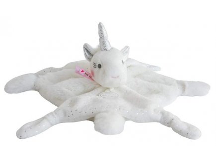 Doudou plat lucie la licorne argent 22 cm - doudou et compagnie - dc3276