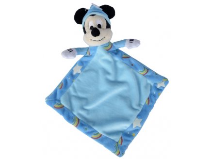 DOUDOU PLAT PHOSPHORESCENT MICKEY LA SOURIS - PELUCHE DISNEY AVEC MOUCHOIR BLEU - NICOTOY