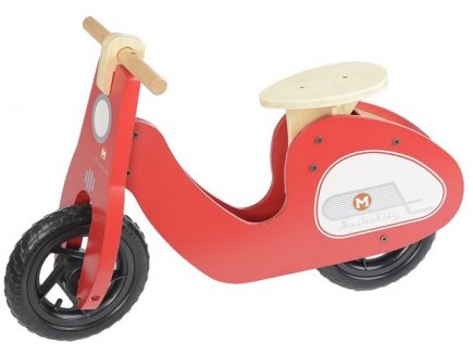 DRAISIENNE SCOOTER RETRO ROUGE EN BOIS - VELO SANS PEDALES - MASTERKIDZ