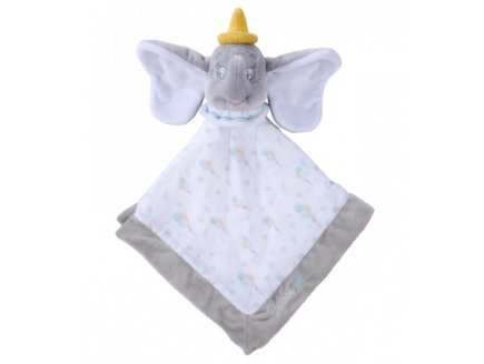 DUMBO L'ELEPHANT DOUDOU PLAT LANGE BLANC ET GRIS 40 X 40 CM - PELUCHE DISNEY - NICOTOY