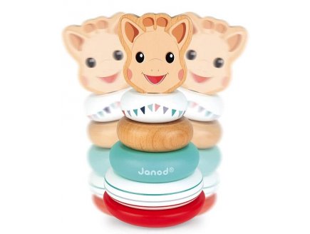 Empilable culbuto sophie la girafe en bois - Janod - j09501 - pyramide anneaux bebe