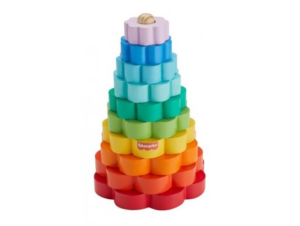 EMPILEUR D'ANNEAUX EN BOIS - PYRAMIDE ARC EN CIEL - FISHER PRICE - HXT77 - JOUET A EMPILER BEBE