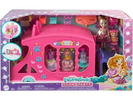 ENCHANTIMALS CAMION DE MODE 42 CM : POUPEE CADDY CAT ET CHAT BUCKET + 27 ACCESSOIRES - MATTEL - HPB34