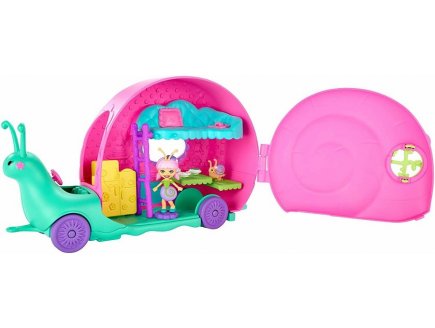 Enchantimals camping car escargot avec poupee  et accessoires - figurine 4 cm - Mattel gct42