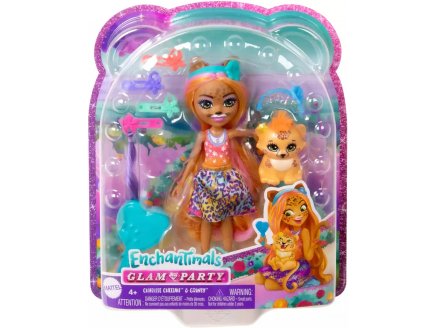 ENCHANTIMALS GLAM PARTY POUPEE CHARISSE CHEETAH ET GUEPARD GRINSY - FIGURINE 15 CM - ANIMAL - MATTEL HNV30